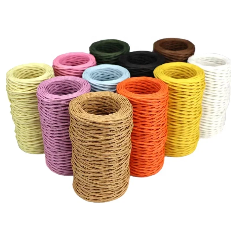 Wholesale 1mm 2mm colorful Paper Raffia Wire Wrapping Ribbon For DIY Bouquet Basket