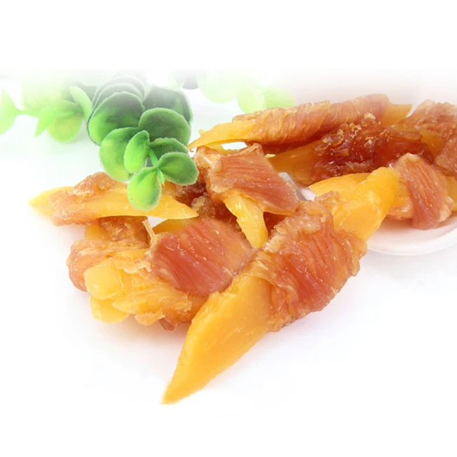 Hot Selling Factory pet food dog treats wholesale Rich in dietary fiber clean teeth Mango Chip Twined by Chicken dog cat snacks