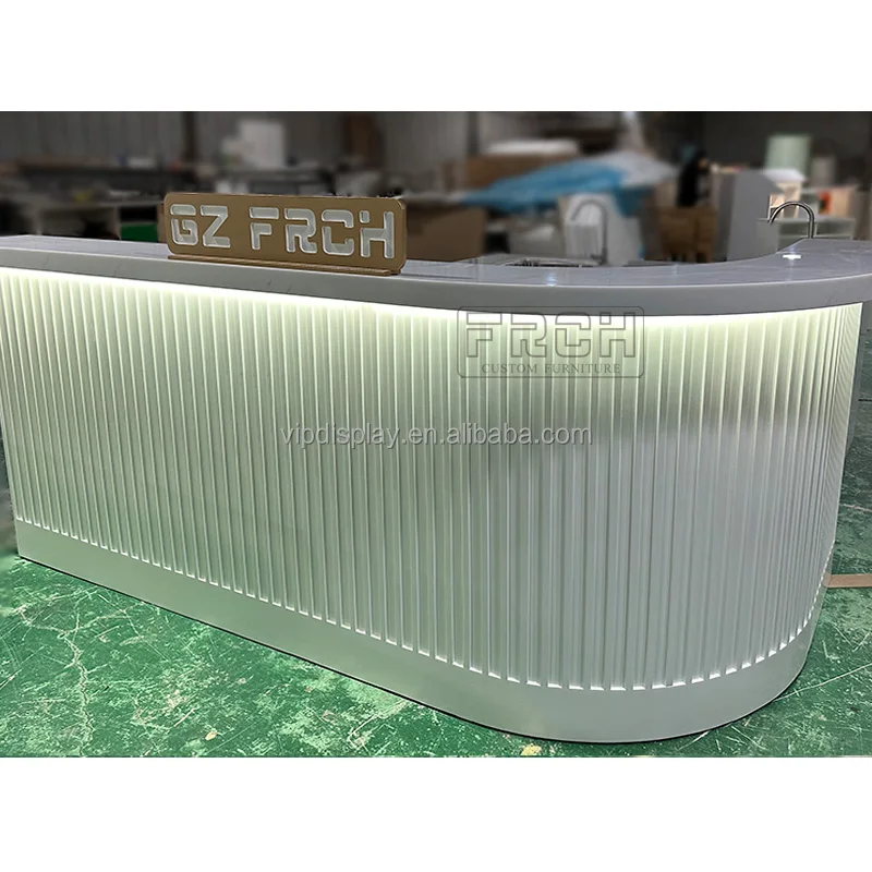 Custom Made Wood Slab High Class Artificial Stone L shaped Commercial Luxury Bakery Coffee Bar Lounge Counter