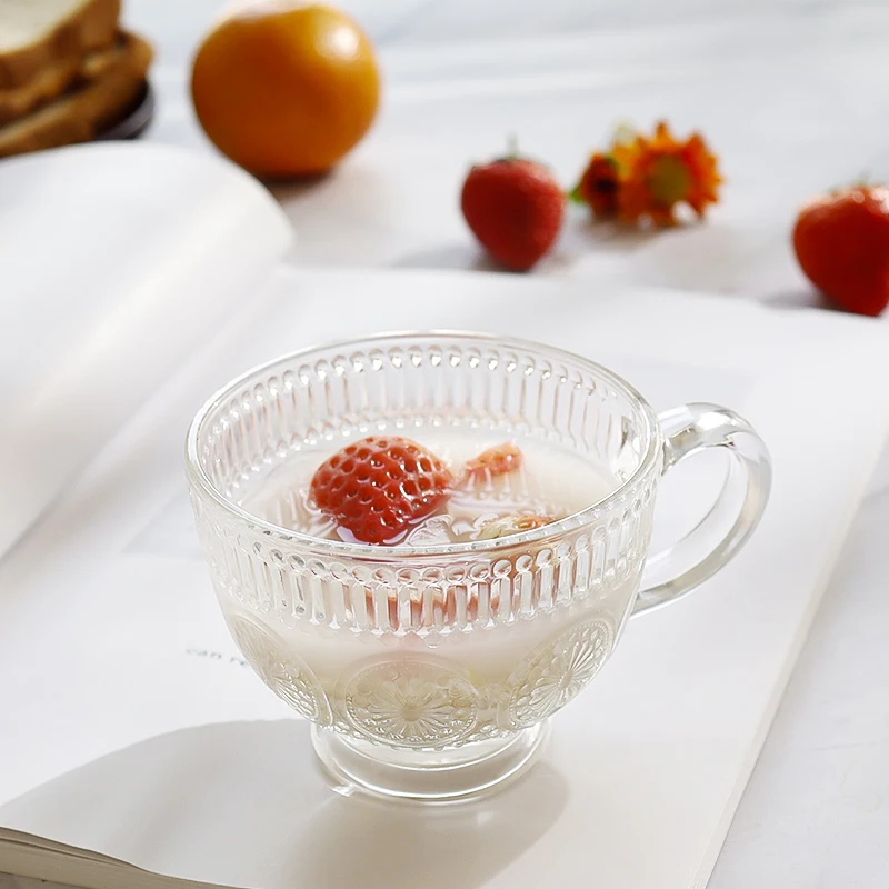 Clear embossed vintage glassware oats containers cereal cup glass breakfast coffee mug