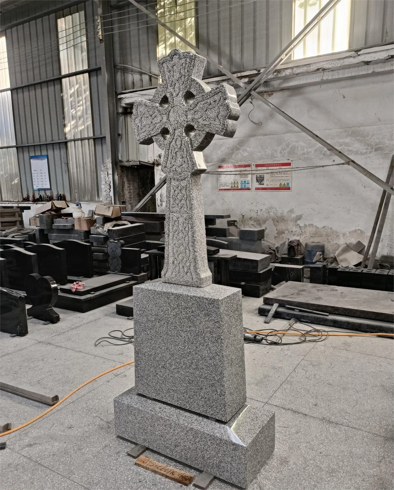 Carved Celtic Cross Monument Ireland Style Grey White Granite Tombstone