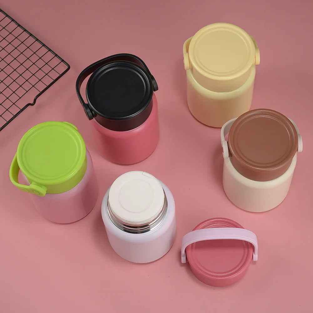 Custom 17oz portable braised beaker double wall vacuum food soup flask stainless steel insulated thermo food jar with handle