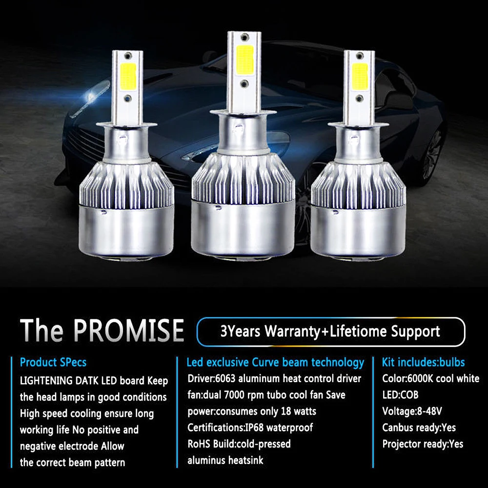 car led headlights bulbs C6 36W 3800 lumens car canbus led headlight led light car headlight h1 h7 880 H4 led car head lamp
