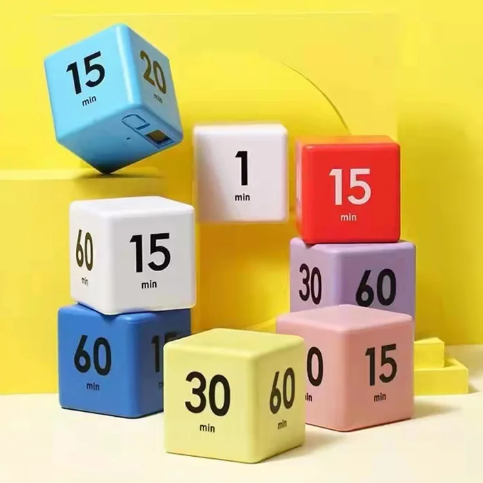 2022 г., цифровой Настольный таймер помадового Куба карамельных цветов, светодиодный мини-дисплей, вращающийся кубический квадратный кухонный таймер с откидной крышкой