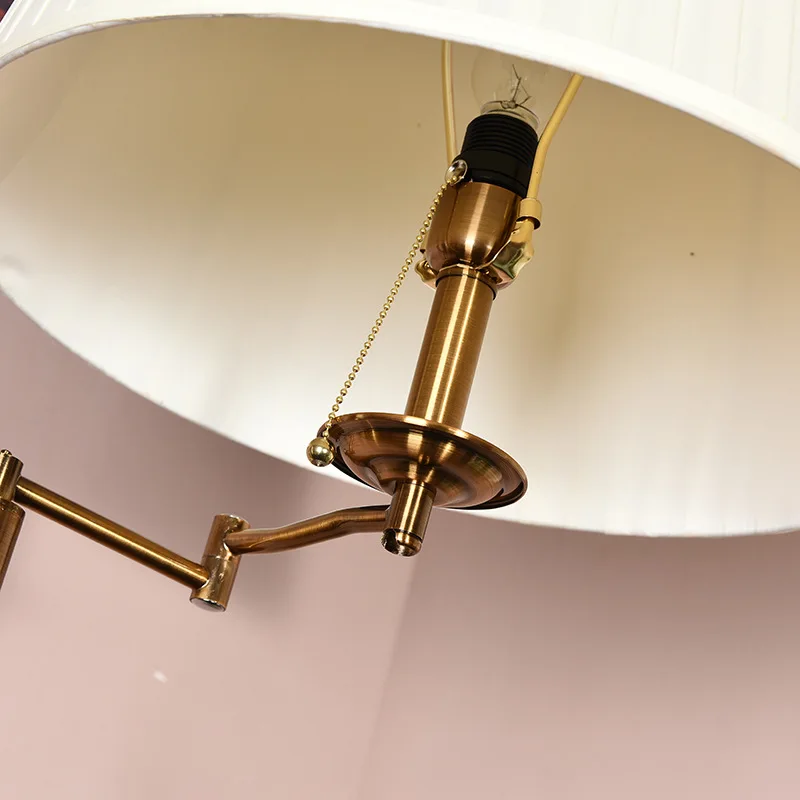 Standing Swing Arm Floor Lamp Rotating  Head Standing Lamp Fabric Lampshade Pull Switch Design Lighting Tall Pole Lamp Portable