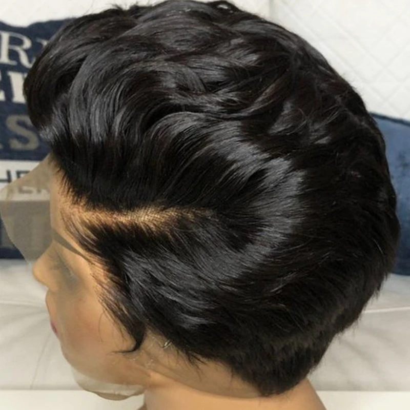 Natural Color Short Pixie Cut Human Hair Wigs Brazilian Unprocessed Wholesale Lace Front Wigs For Black Women