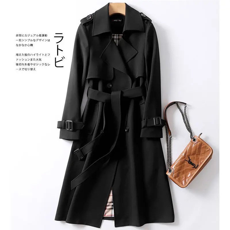 New Korean Mid-length Trench Coat for Women 2023 Popular British Over-the-knee Overcoat for Spring Autumn