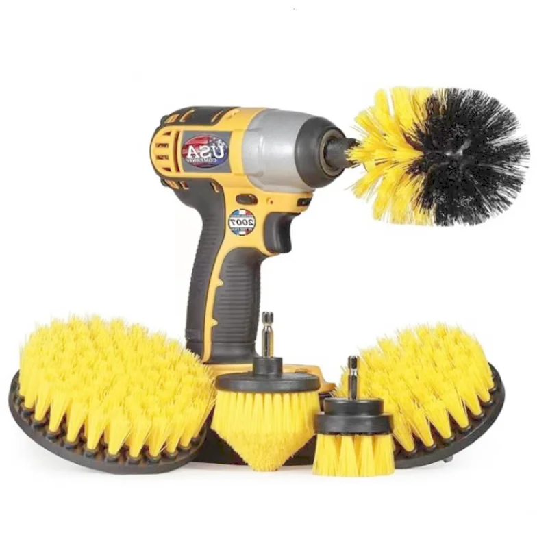 Electric Cleaning Brush Set of 4 Electric Drill Cleaning Floor Tile Car Wash Brush Multifunctional Kitchen Brush with Long Rod 1