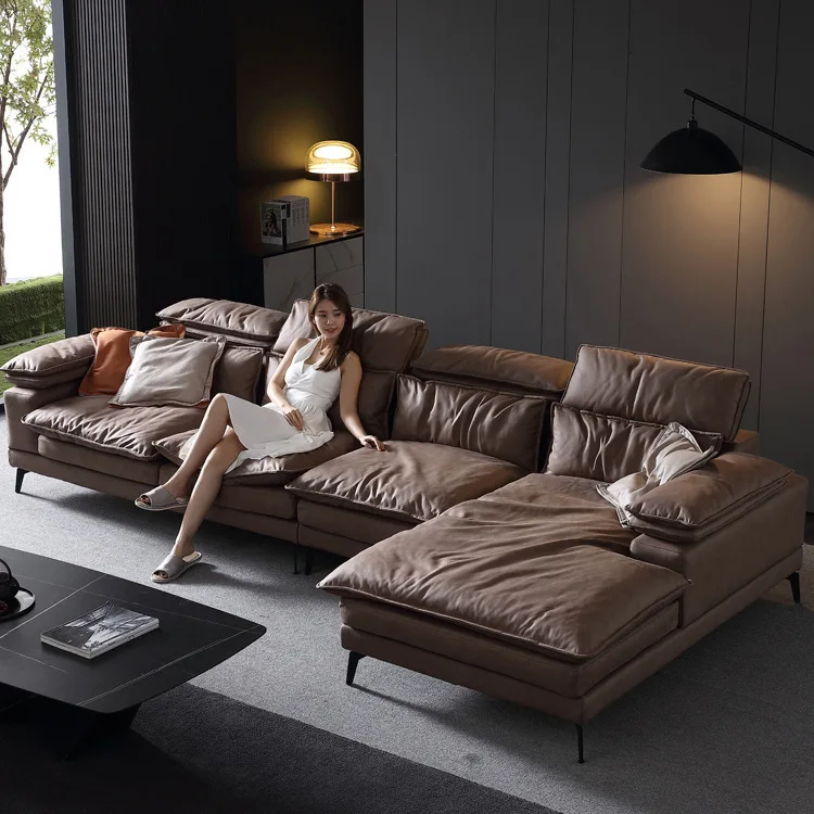 Morden sets couch furniture brown sectional leather living room L shaped sectional sofa set