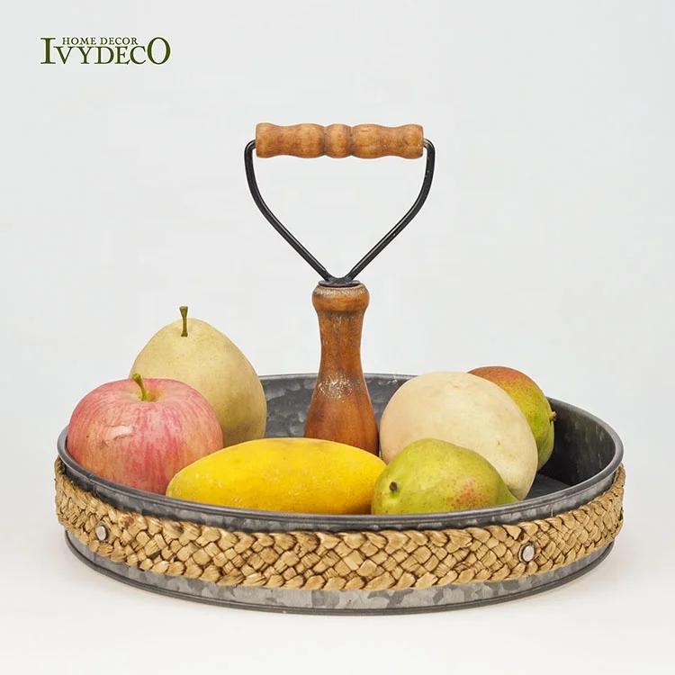  IVYDECO деревенские оцинкованные металлические круглые одноуровневые сервировочные лотки с центральной