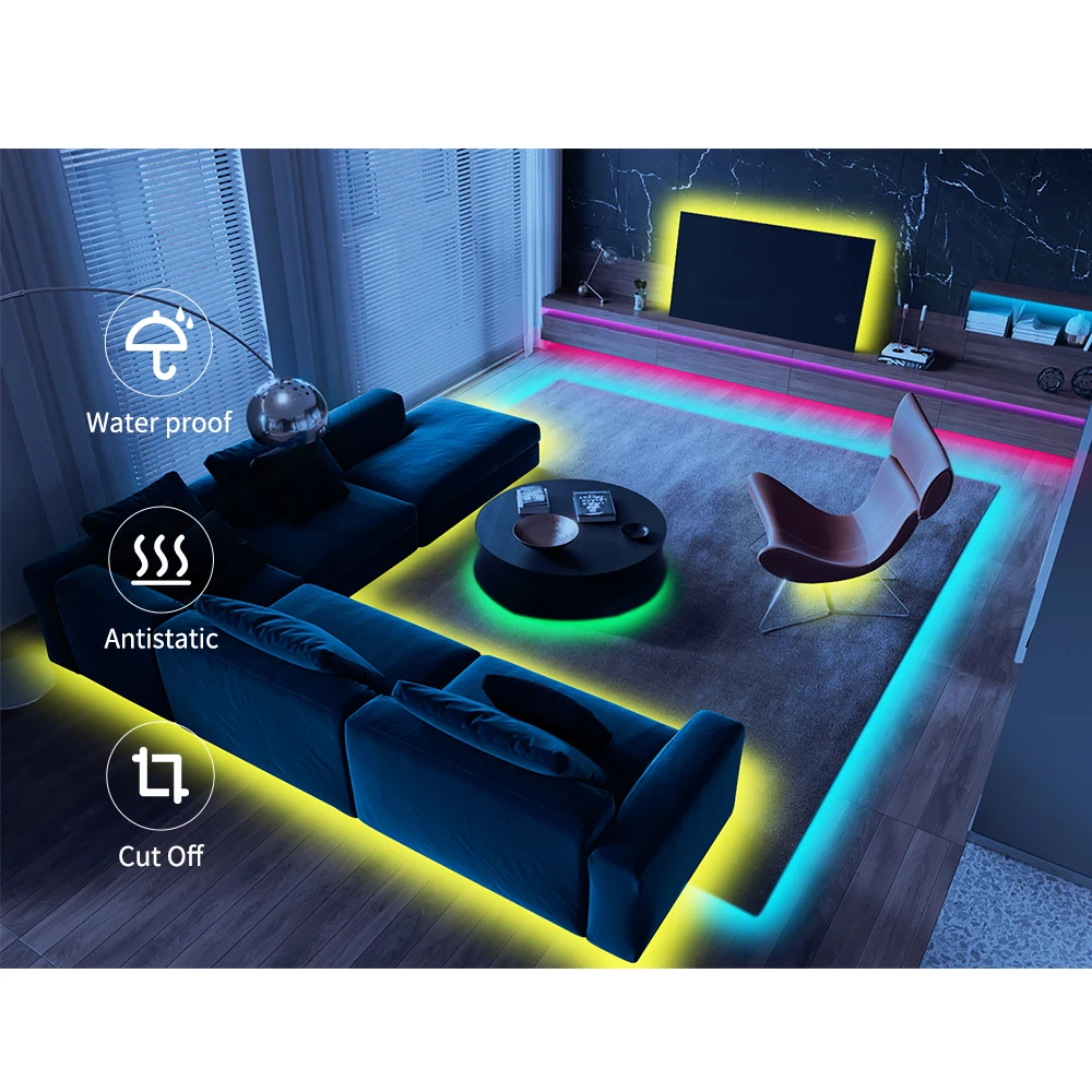 Best Quality Neon RGB IP65 Cuttable 20m 12v COB 10m Outdoor 5050 15m Music Smart LED Light Strip Kit with 44key Remote