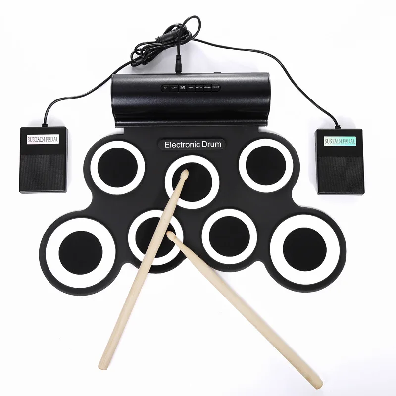 Roll Up Electronic Drum Set  Practice Pad Mini  Kit with Headphone Jack Built-in Speaker