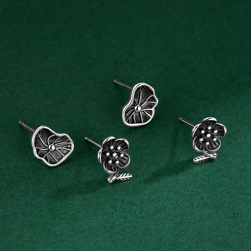 2022 fashion new S925 sterling silver temperament light luxury lotus lotus pod retro Chinese style small earrings