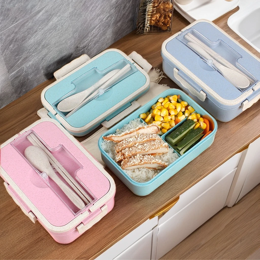 Eco-Friendly BPA-Free Wheat Straw Insulated Bento Box Microwave Lunch Container Stackable Small Tiffin for School Kids Baby
