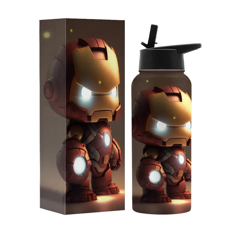 Custom Double Wall Vacuum Insulated Sports Thermos Metal Flask Stainless Steel Water Bottle with Handle and Straw Lid