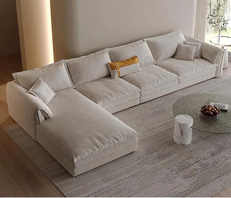 Italian High-End Designer Sofa Foshan Furniture Light Luxury Tufted Fabric Three-Seater for Apartment Workshop Use Luxury Villas