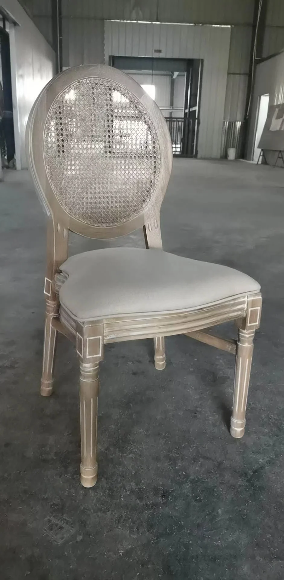 Wooden Event Vintage Banquet Ghost Wooden Chairs with Removed Cushion and Rattan Back