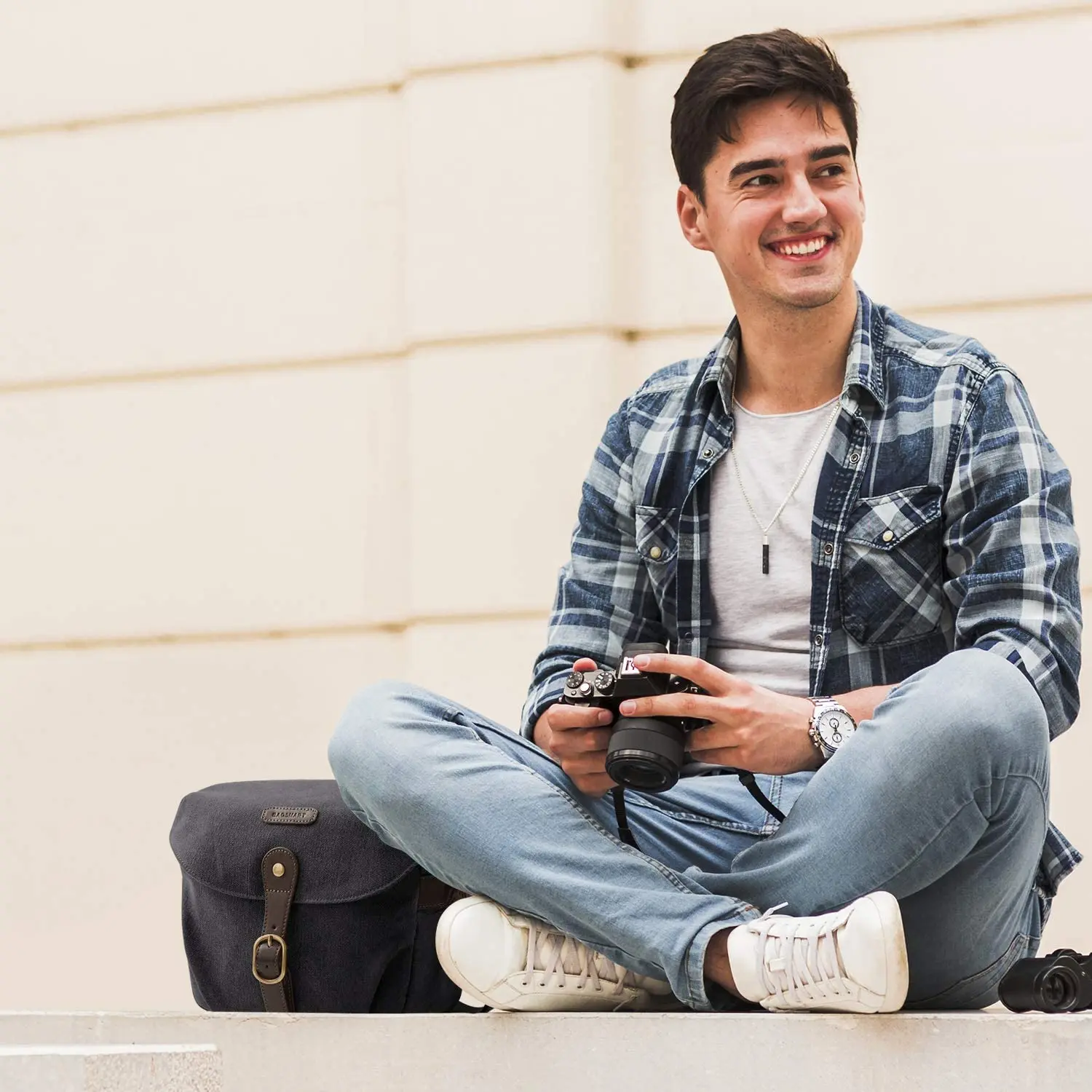 Camera Bag SLR DSLR Canvas Camera Case, Vintage Padded Camera Shoulder Bag with Rain Cover