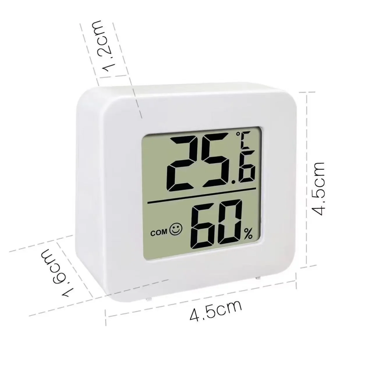 Compact Smiley LCD Digital Thermometer & Humidity Meter Model 0726 Double-Sided Tape Indoor Climate Monitor Home Office Plastic