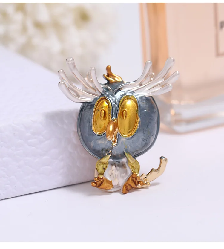 JAENONES Factory Fashion Custom Enamel Alloy Cartoon Animal Cute Pin Owl Brooch Bird Brooch For Women