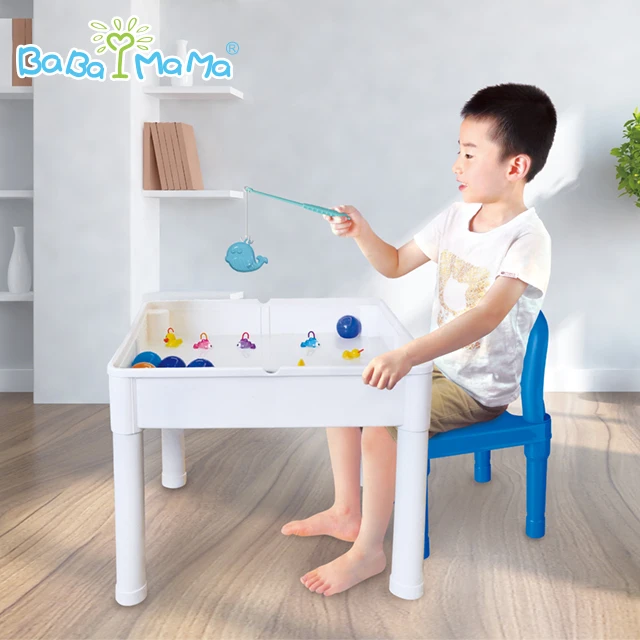 Plastic Baby Study Activity Playing Building Block Kids Play Table Chairs Play Set