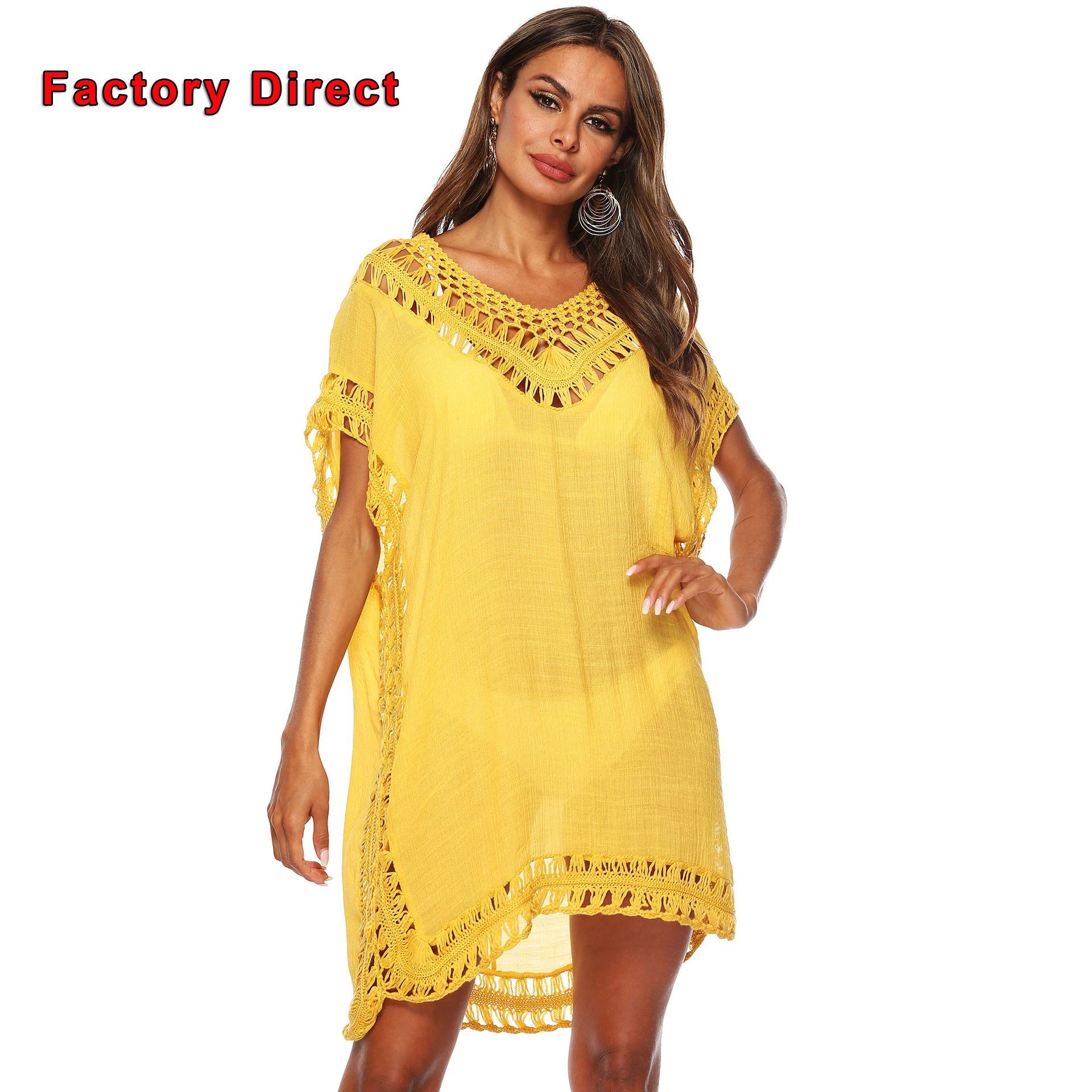 Wholesale Women Sexy Hollow Out Vestidos De Playa Crochet Dress Beach Wear Swimsuit Cover Ups
