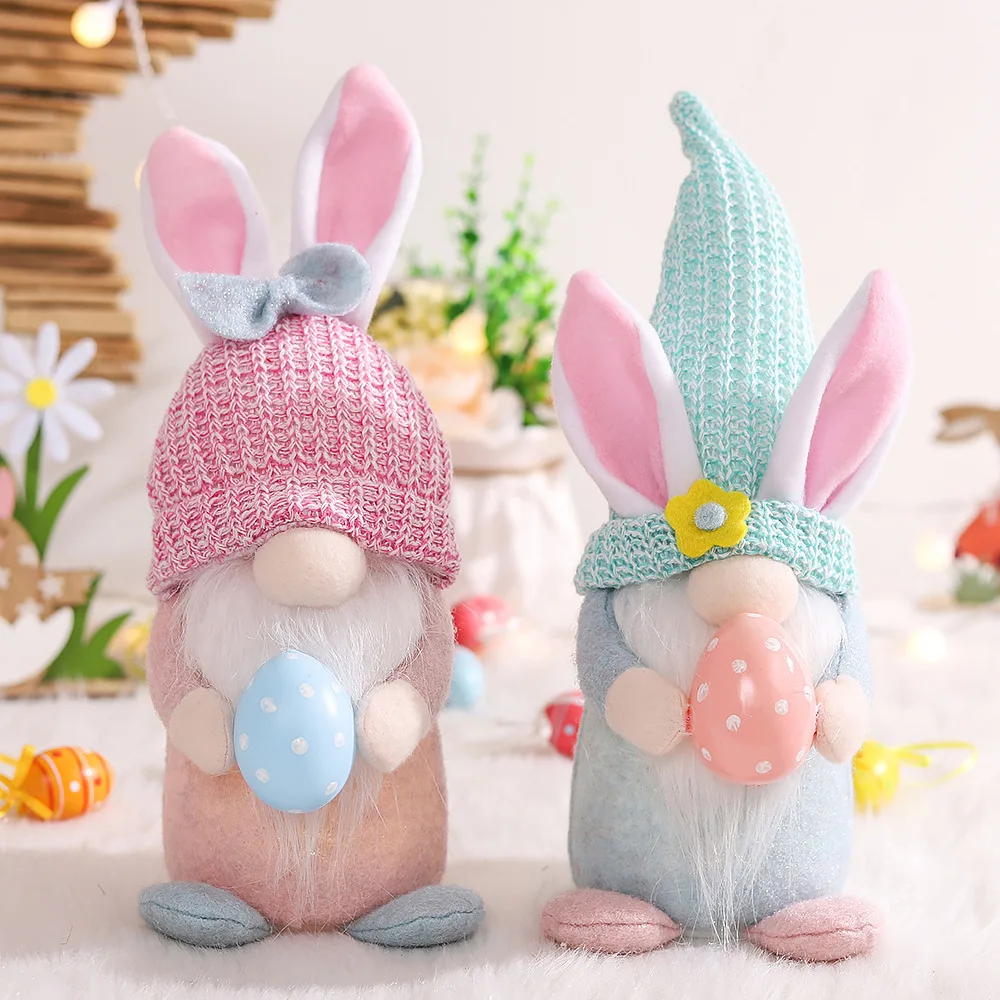 Easter decorations Faceless old man dolls with lights Rabbit ears dwarf dolls with colored eggs Window decorations