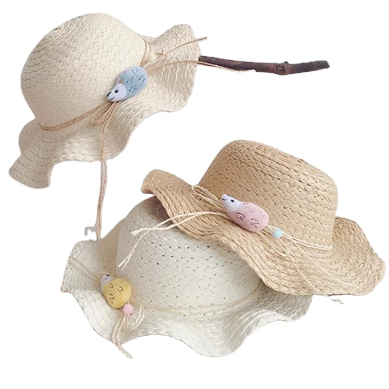 
lace cute little mouse girl beach vacation sunhat Straw hat for children 