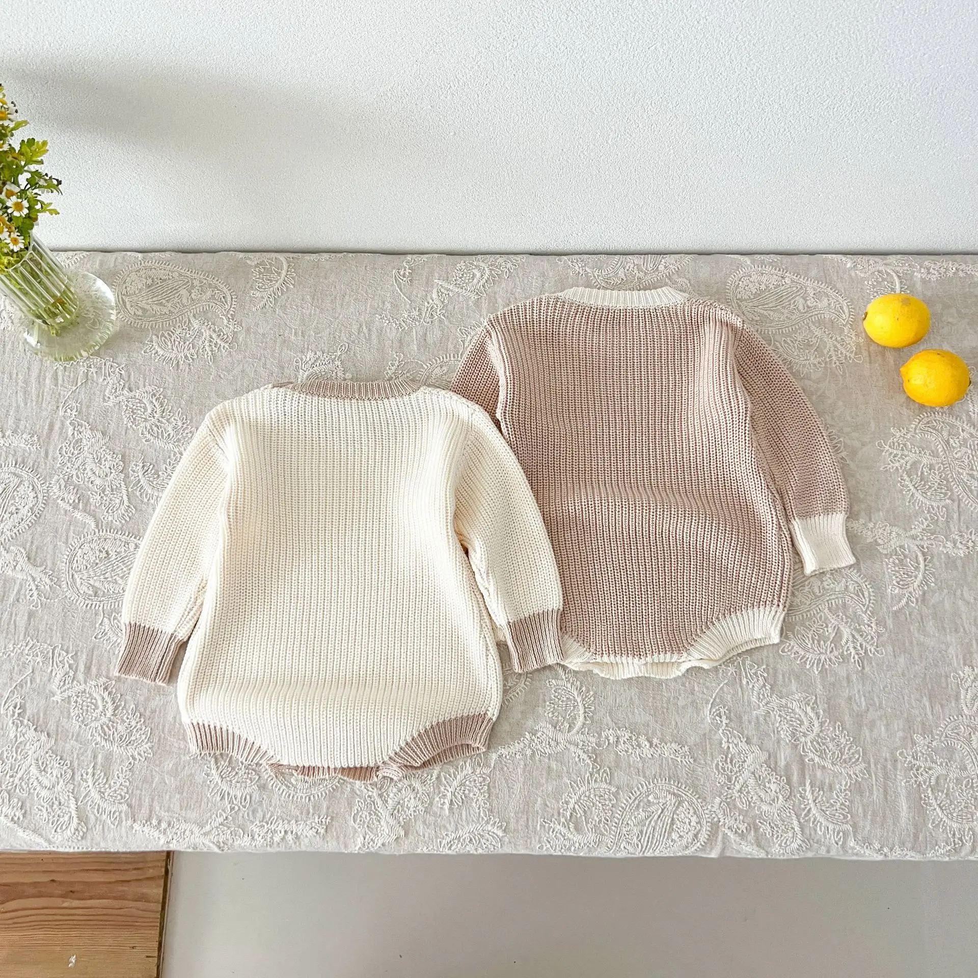 Baby clothing autumn cotton knit jumpsuit sweater go out ha clothes different color bag fart clothes crawling suit