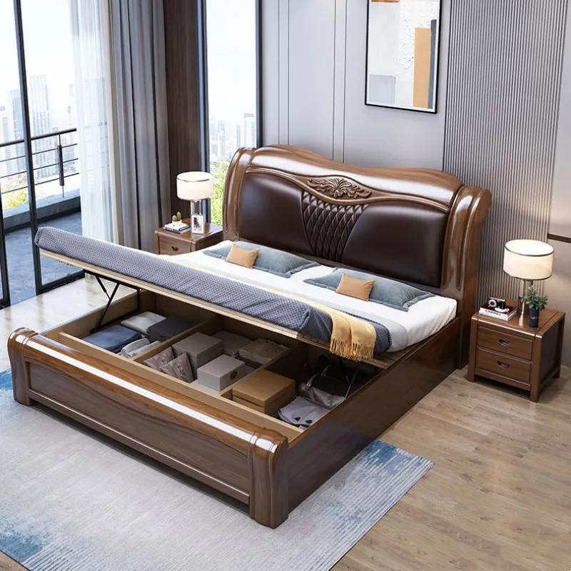 Solid wood bed leather soft bag double bed master bedroom big bedroom furniture suit
