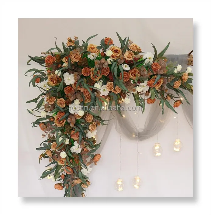 Fall autumn orange dark red brown color Artificial Flowers arrangement Centerpieces fall wedding flowers For Wedding Decoration