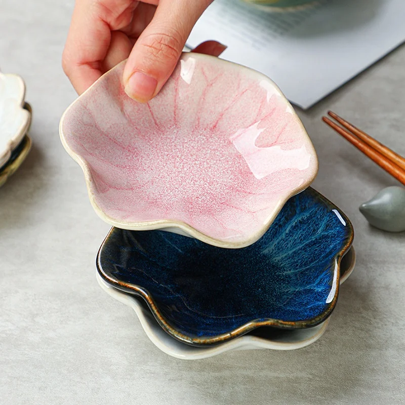 yuyang Ceramic Taste Dish Flower Shape Porcelain Nut Saucer Small Plate Mini Soy Sauce Seasoning Tableware Kitchen Supplies