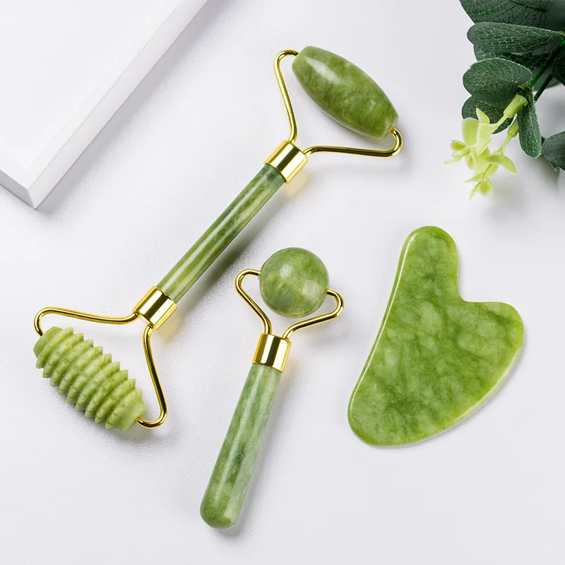 Jade Roller and Gua Sha Set Tool - 00% Real Natural Jade -Eye Treatment Products, Facial Roller for Skin, Eyes, Neck- Authentic