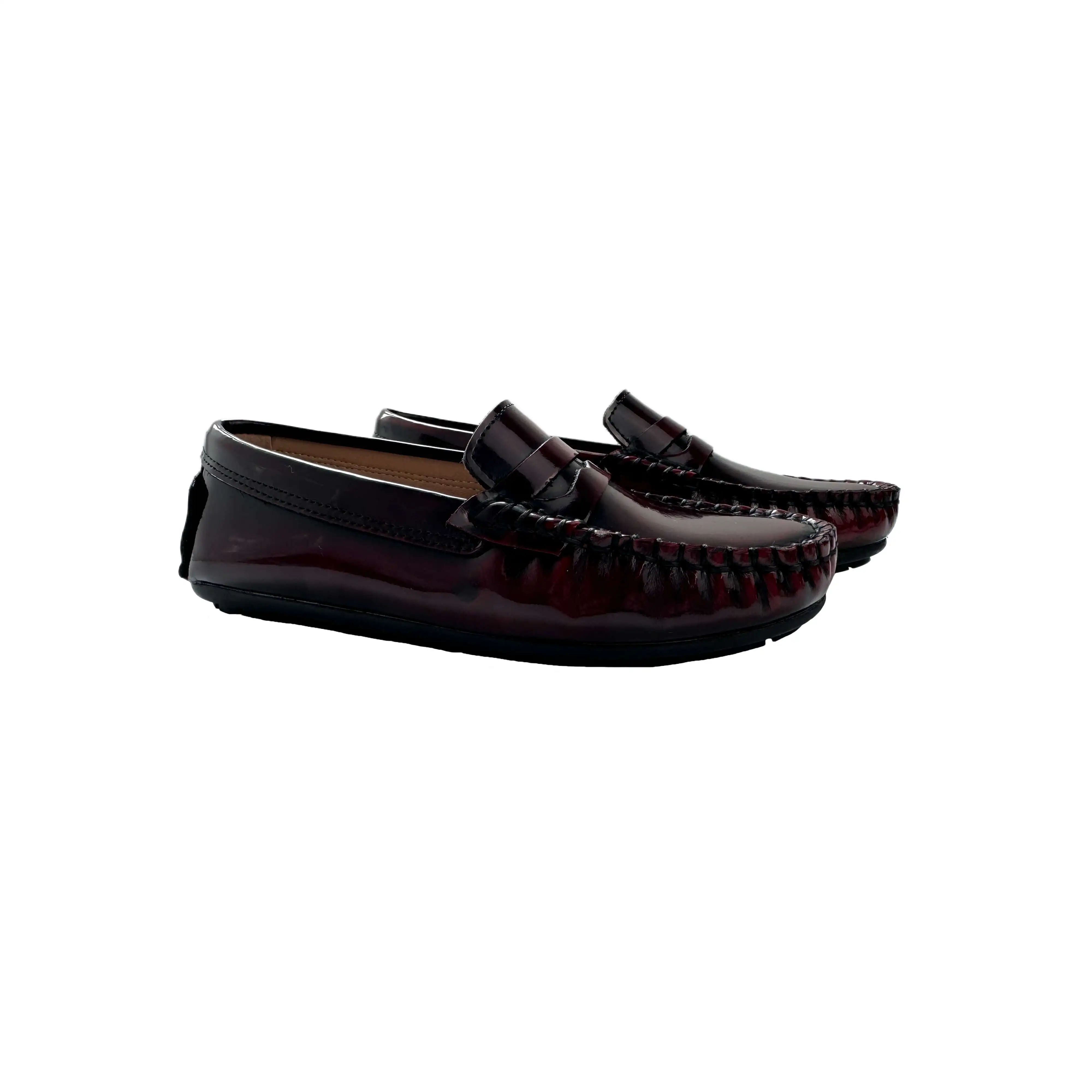 Classic Kids Burgundy Cow Leather Shoes Latest Design Casual Custom Kids Breathable Loafers