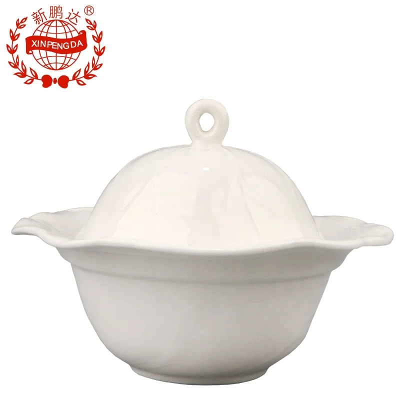 Hot Sale Super White Lotus-shaped stewed pot with LID Ceramic Soup Bowl with Lid