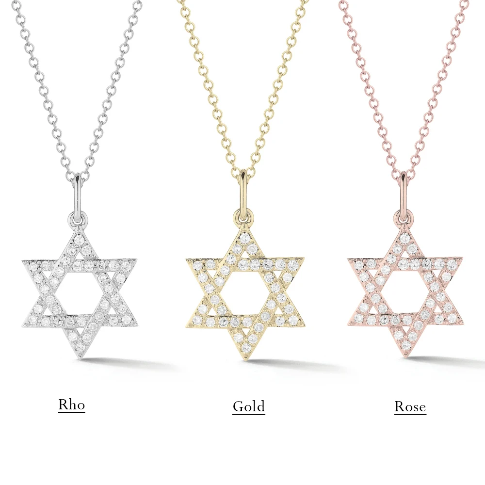 925 Sterling Silver Jewellery 14K Gold Rose Plated Jewelry Zircon Israel Charm Pendant Star of David Necklace
