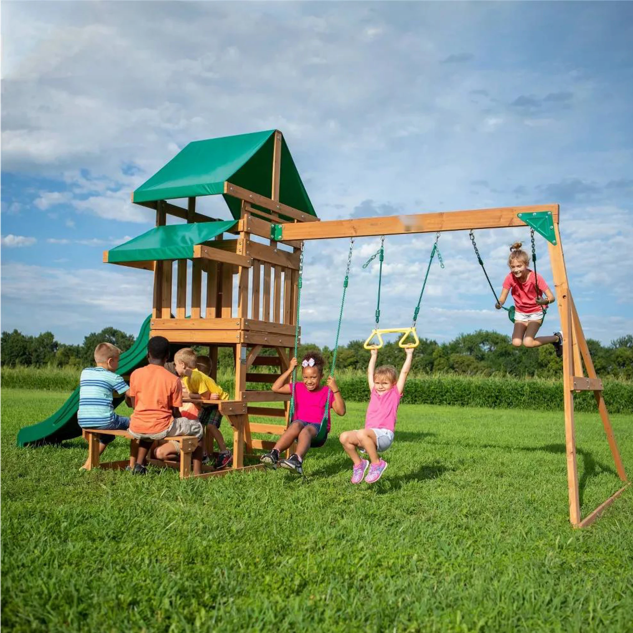 Unisex Stylish indoor luxury wooden Wooden Swing Set Made from High Quality park swing set items in wood for children