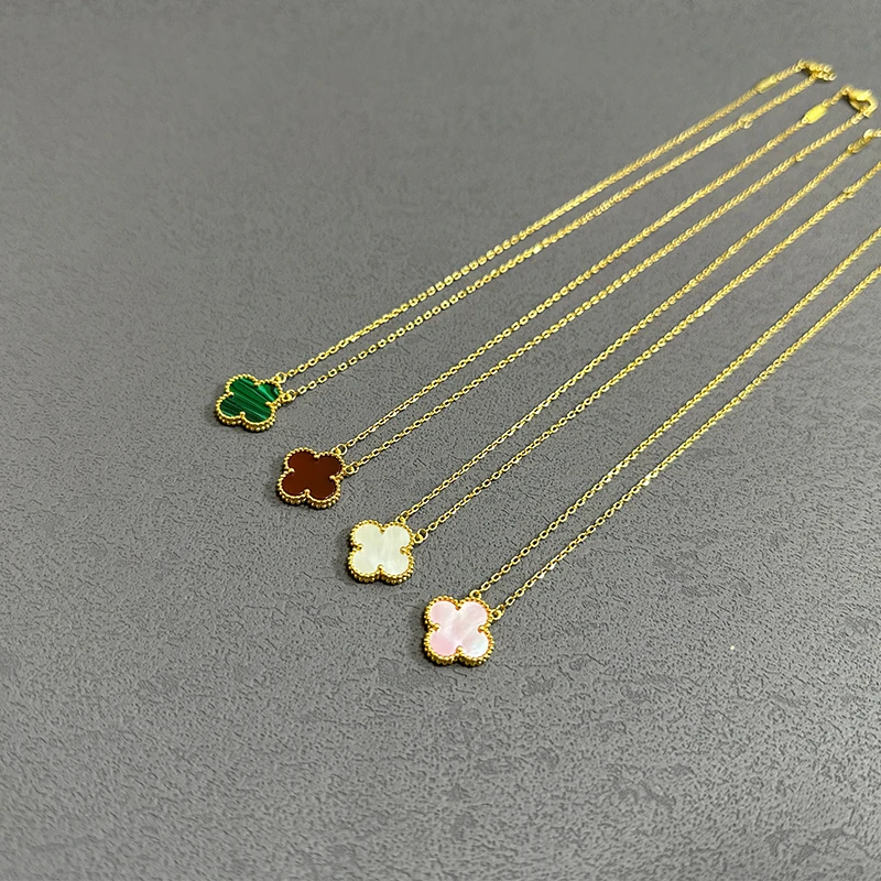 High quality gold plated 18k S925 classic Four clover necklace lucky natural agate necklace women luxury jewelry wholesale