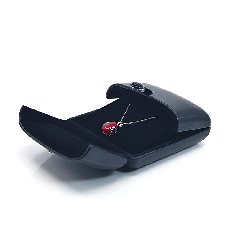 Double Door Arch Shinny Black PU Leather Jewelry Box Luxury Empty Stone Pendant Necklace Box