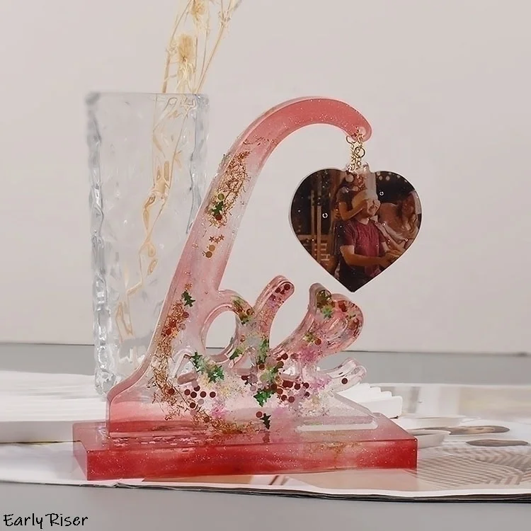 Early Riser DIY Crystal Epoxy Mirror Resin Heart Shaped Photo Frame Pendant Table Silicone Mold Christmas Decoration
