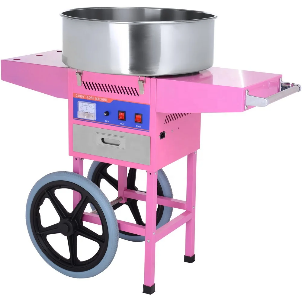 China Ce Factory Commercial Latest Colorful Candy Floss Machine Pink Sugar Cotton Candy Making with Cart
