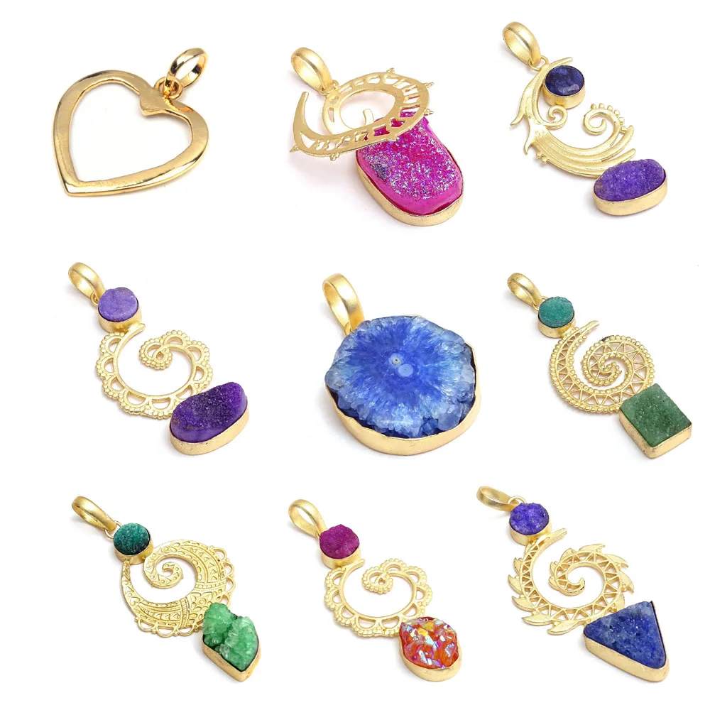 
Discount New Design pink titanium druzy gemstone handmade jewelry gold plated pendant jewelry 