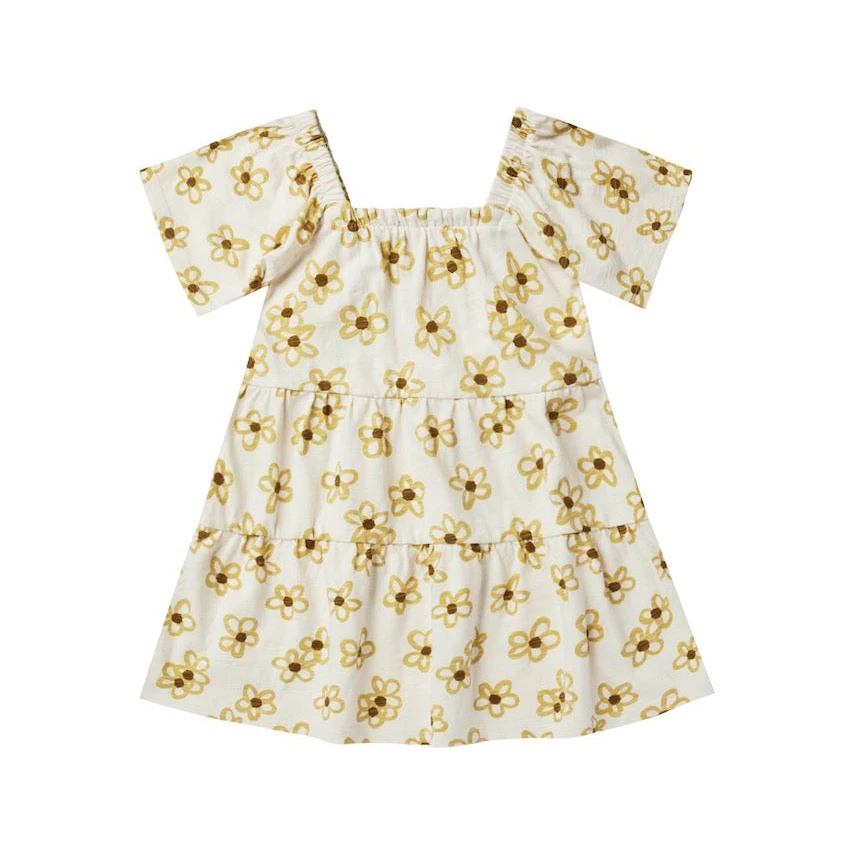 Custom Print OEM New Design Baby Clothes Soft Kid Baby Dress Girls Yellow Daisy Dress Toddler Cute Dresses for Infant Girls