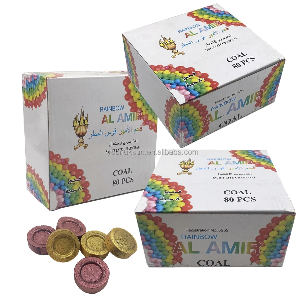 YKS wholesale 33mm bamboo charcoal shisha colorful hookah coal tablet