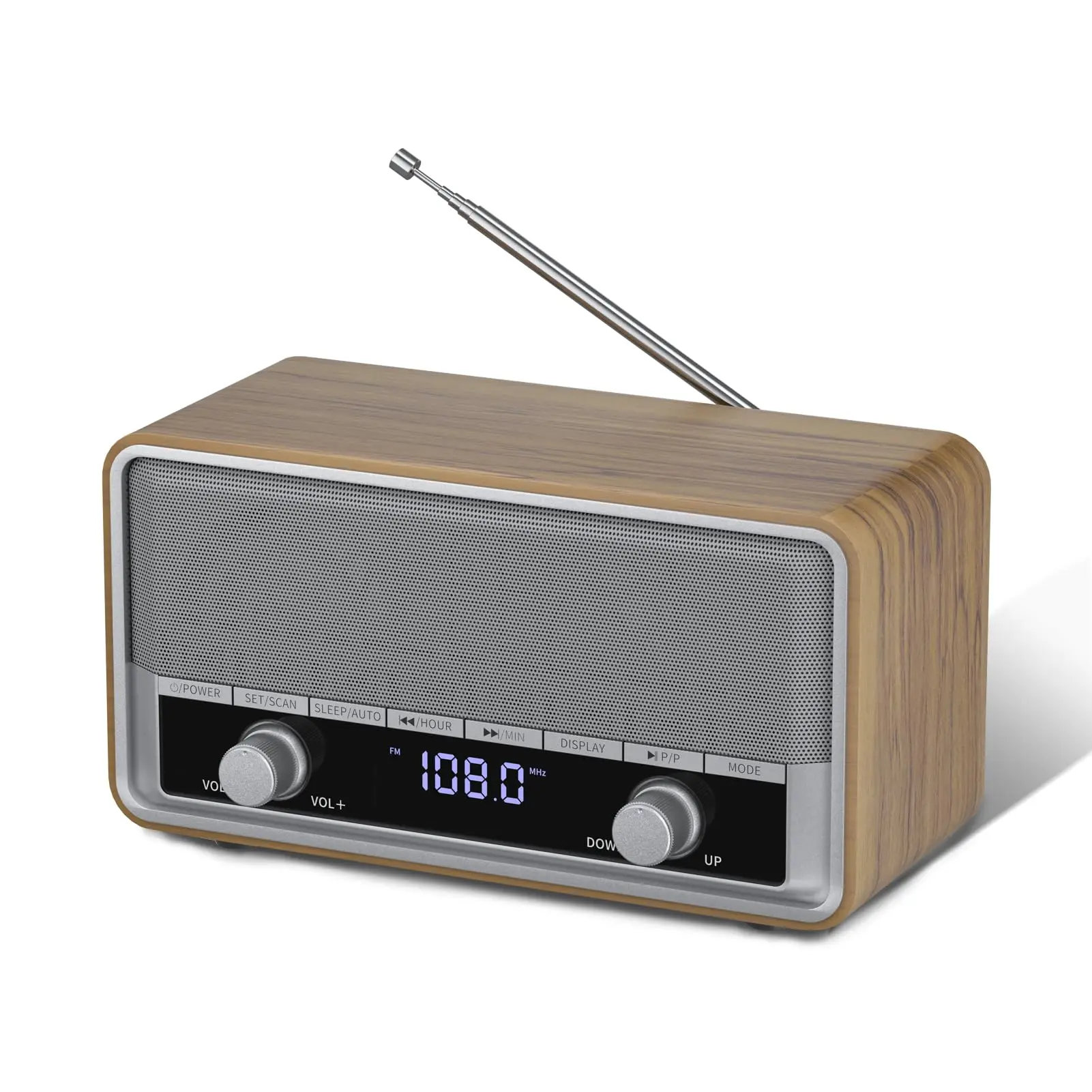 Vofull China Manufacturer Retro AC Powered or Battery Operated Stereo AM/FM Radio with Clock Display