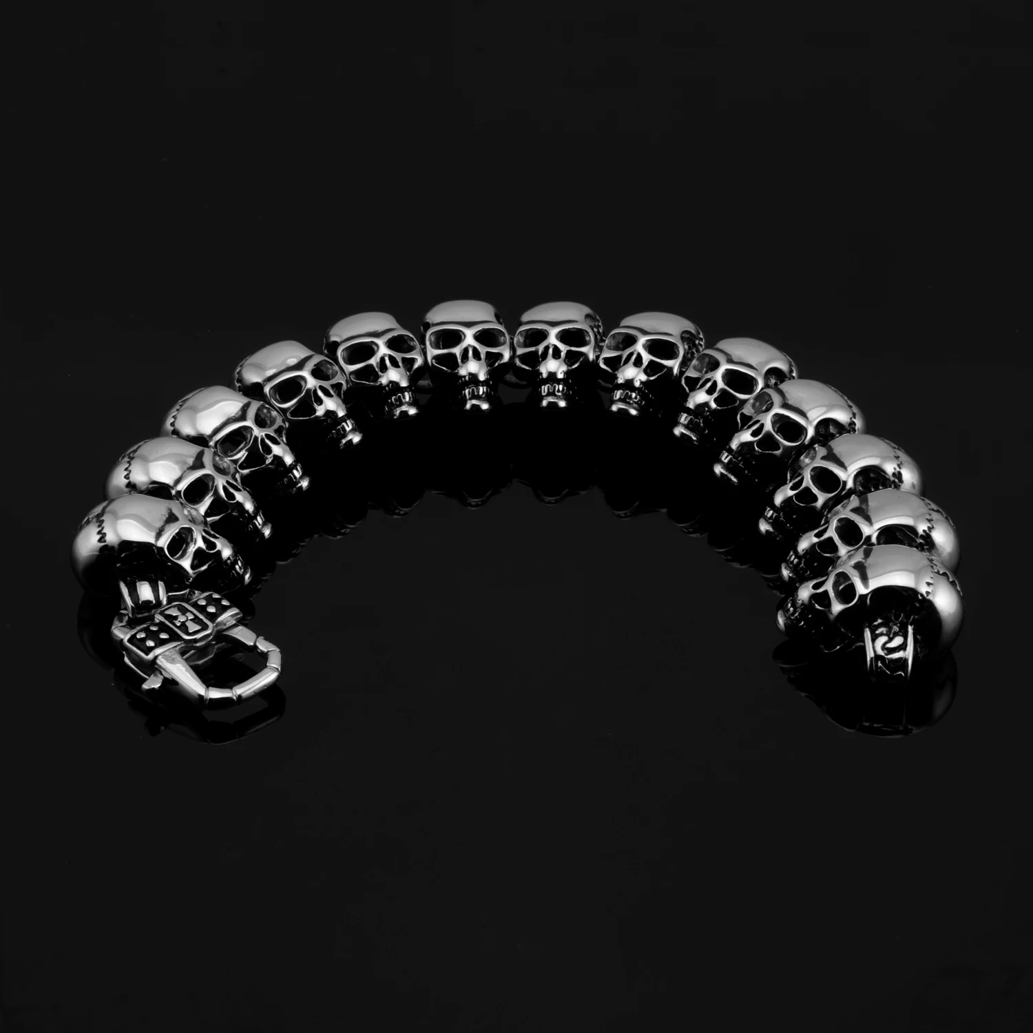 Chunky Skull Head Bracelet for Men Stainless Steel Link Chain Biker Skull Bracelet Jewelry