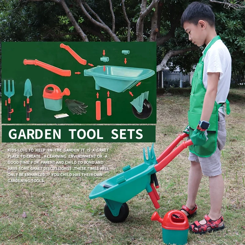 kids garden tools set, Garden Toys hand tools kit with kids Gift Wheelbarrow for kids