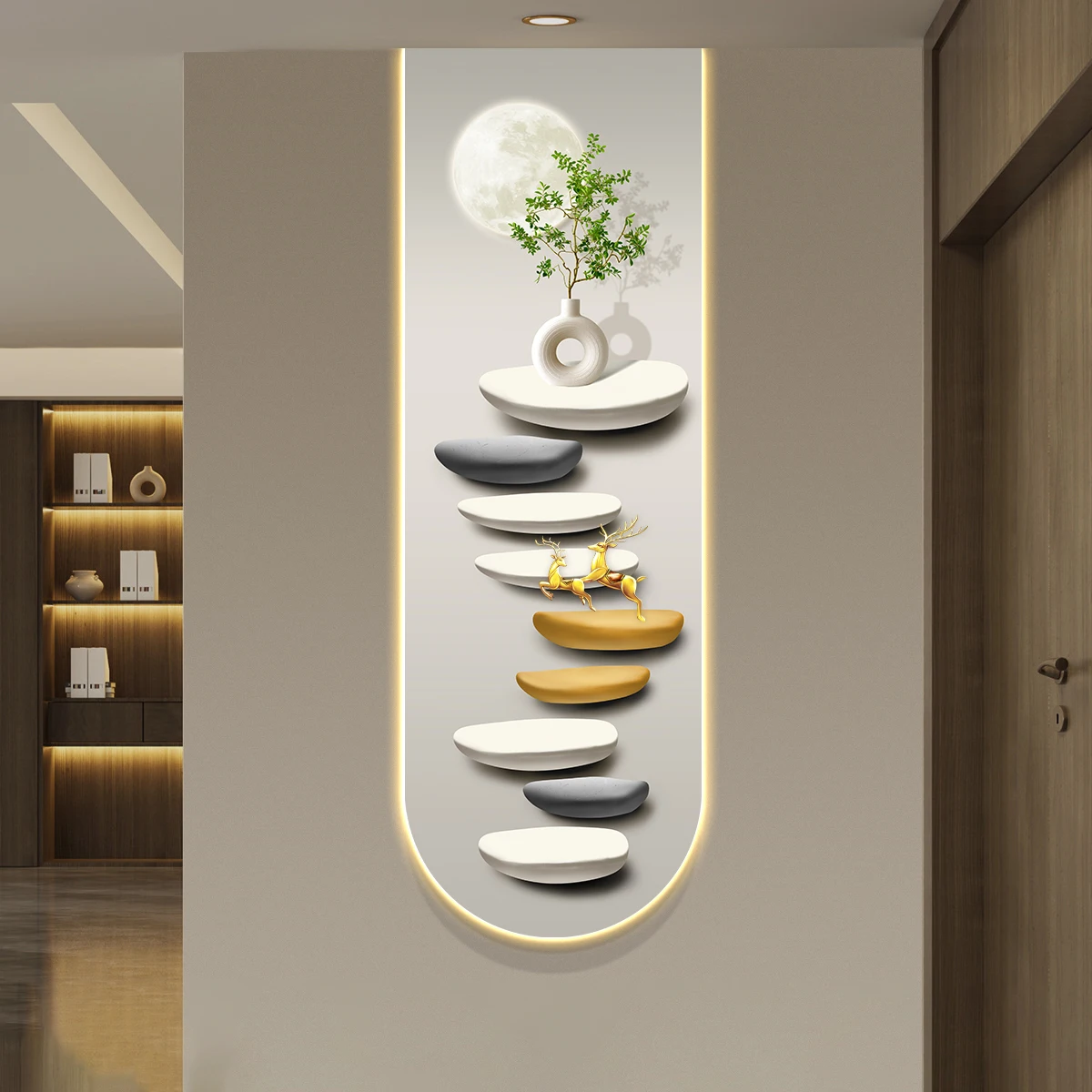 Elk Entryway Decorative Painting Modern Light Luxury Premium Feeling led with Light Corridor Fantasy Aisle Wall Art