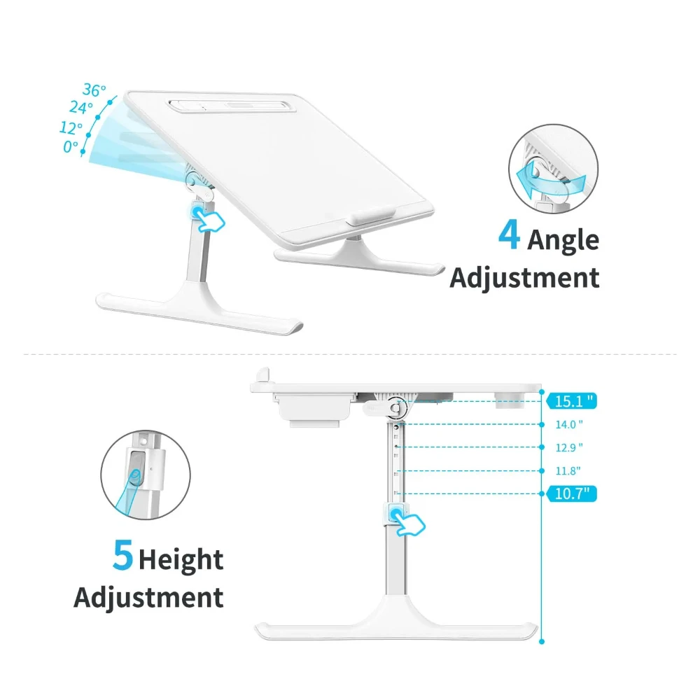 Wholesale Portable Lap Desk with LED light Drawer Laptop desk table with USB type-C Adjustable Height for Laptops and Reading