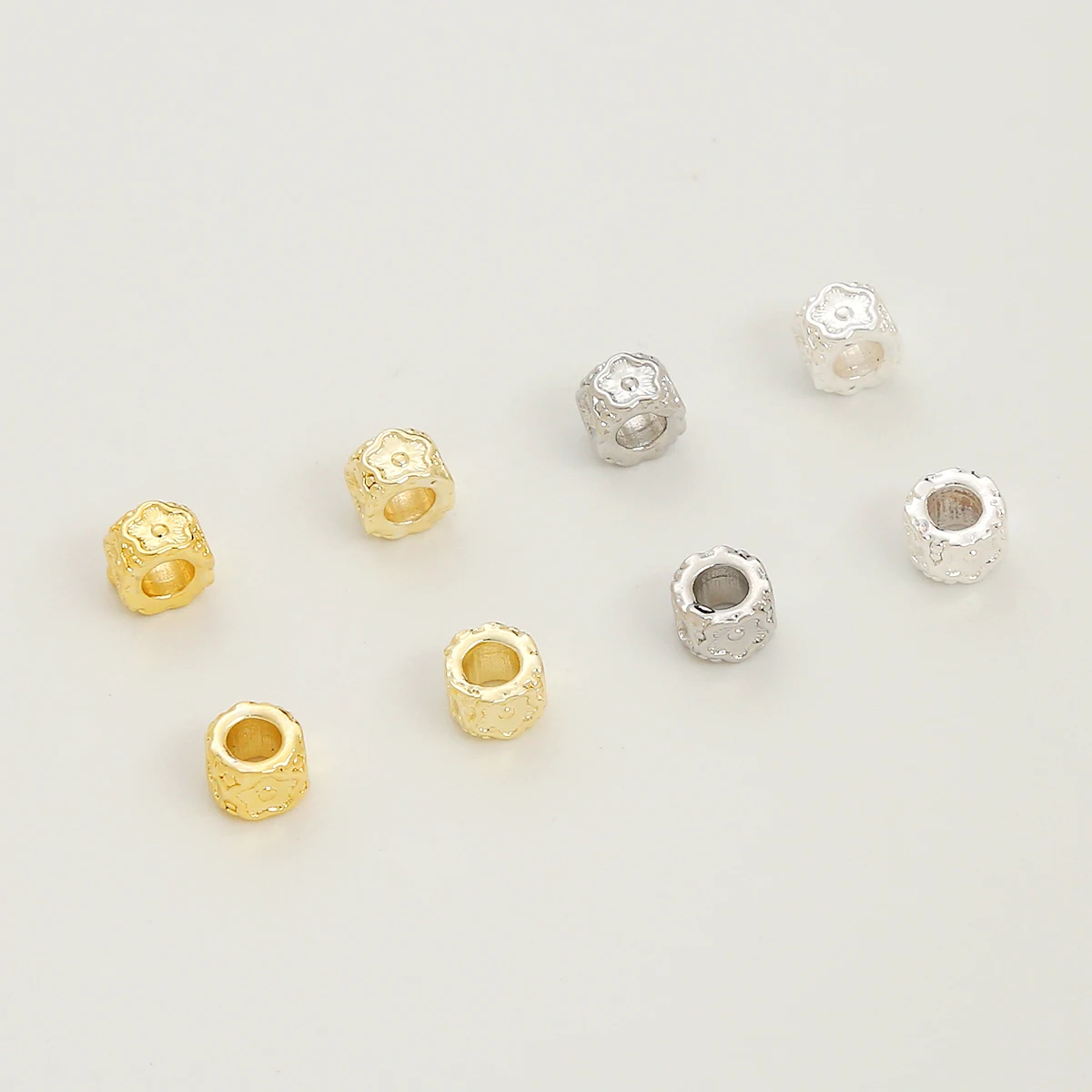 white gold plated brass Septal bead for DIY jewelry accessories Golden bucket bead Plum blossom pattern loose bead